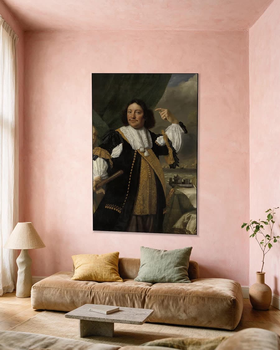 Aert van Nes, luitenant-admiraal in een aluminium frame aan dezelfde muur