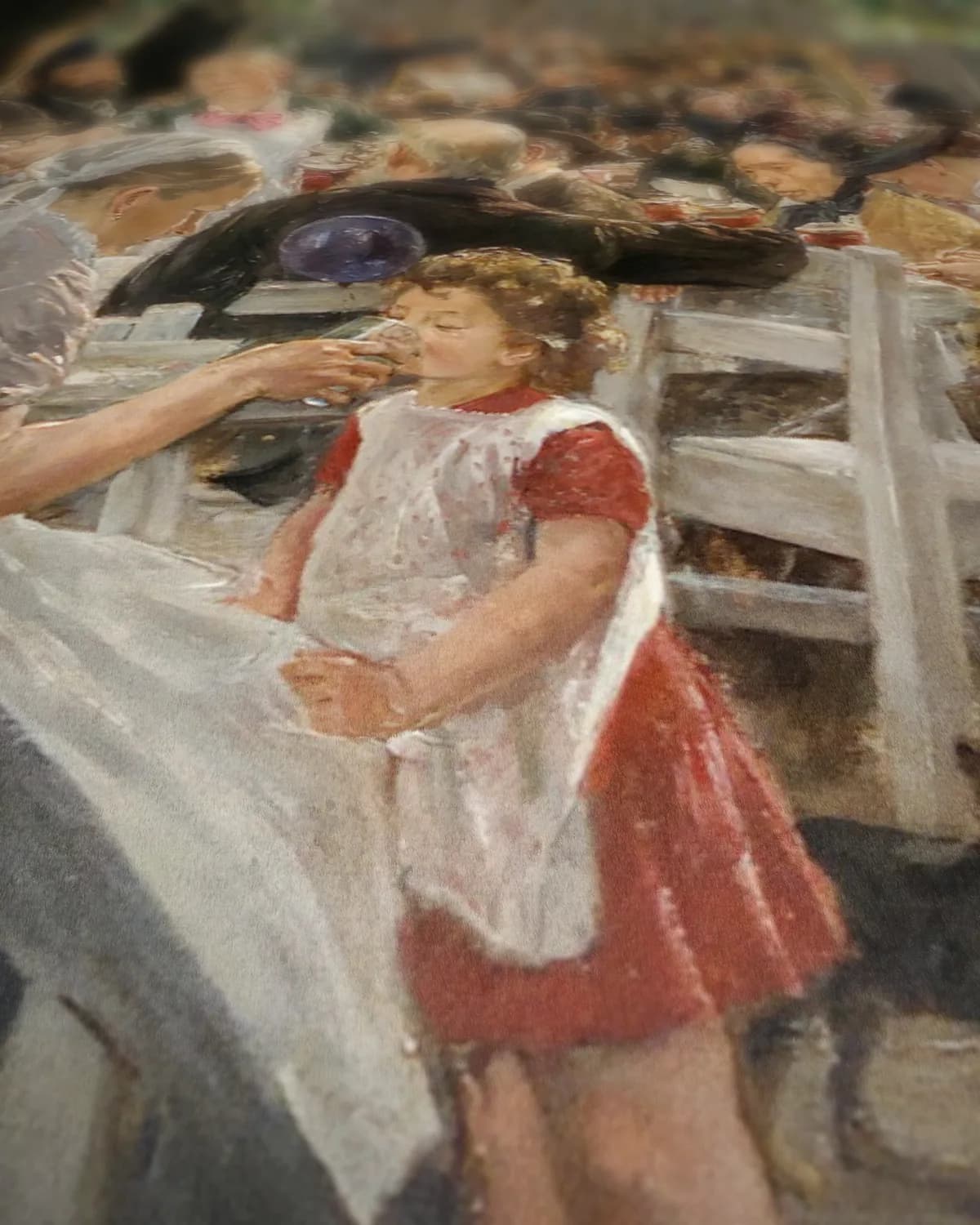 Biertuin in München, 1884 op geweven fluweel, uitsnede 3 van 3