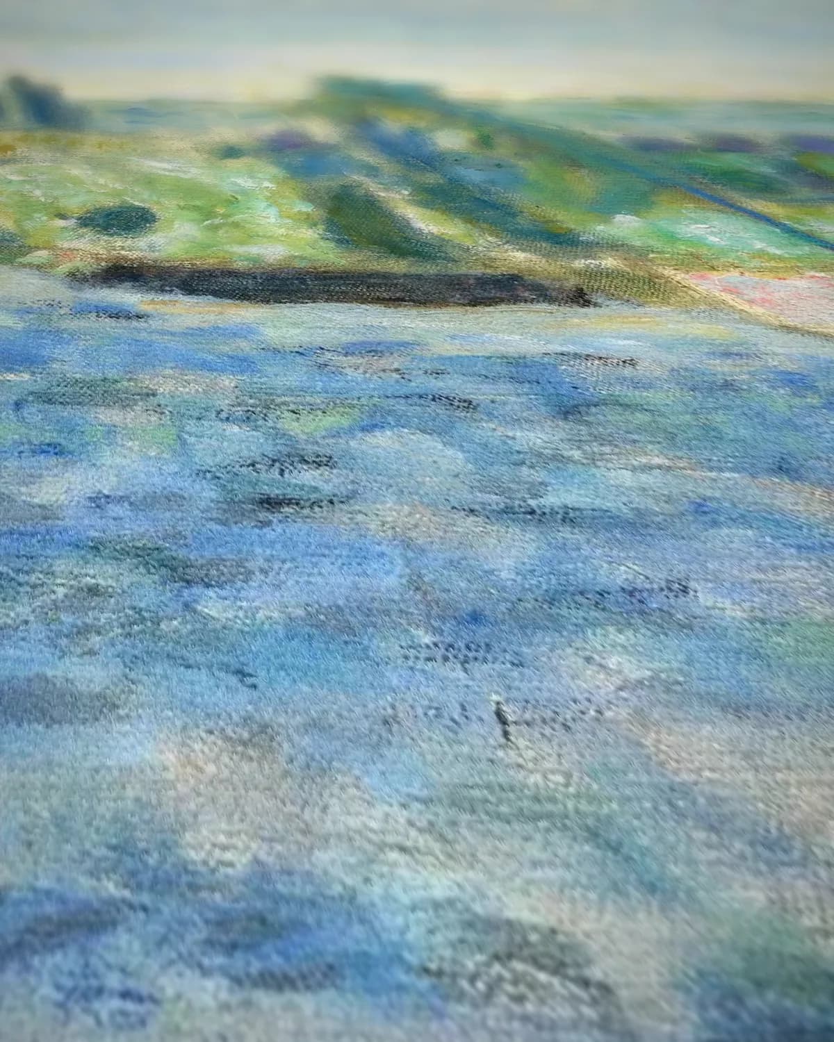 Blauwe ochtend aan de rivier op geweven fluweel, uitsnede 2 van 3