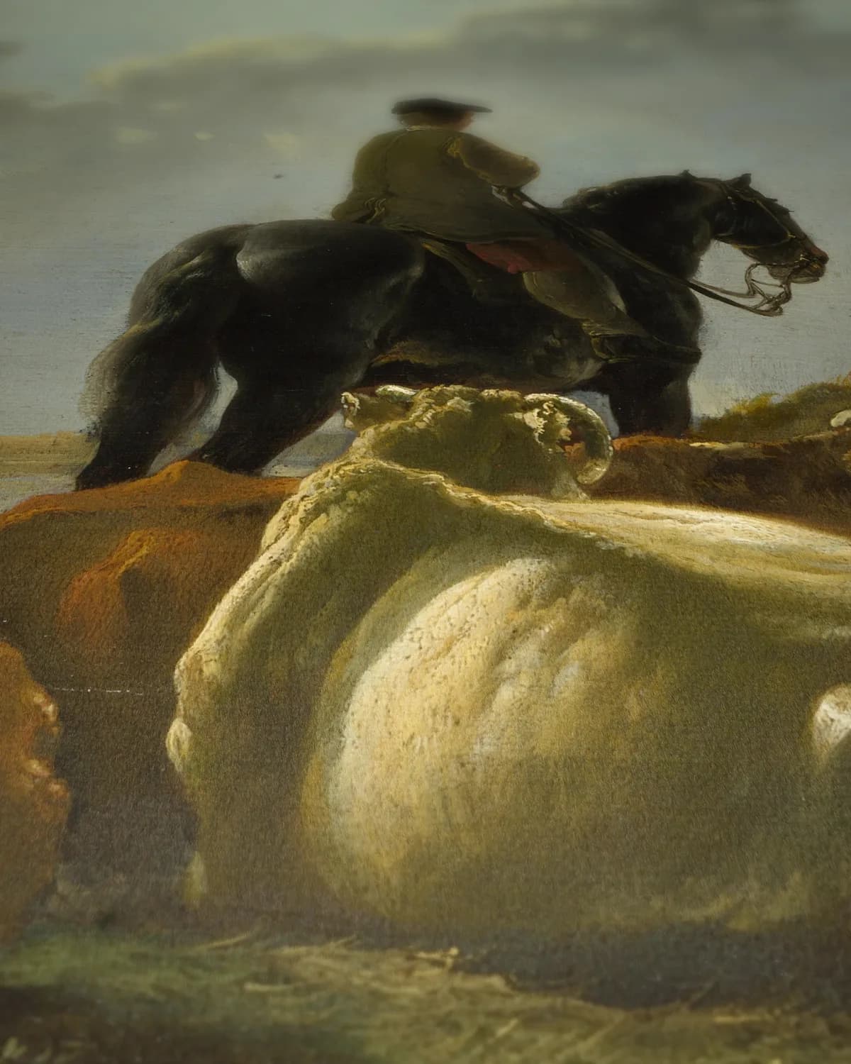 Boeren met vier koeien aan de Merwede op geweven fluweel, uitsnede 3 van 3