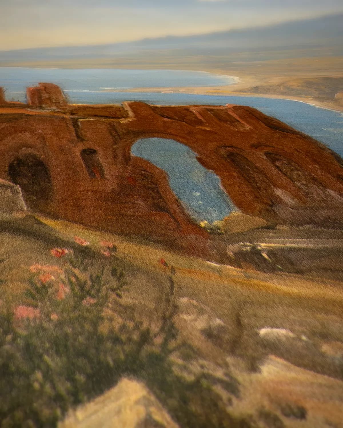 Het antieke theater van Taormina met uitzicht op de Etna op geweven fluweel, uitsnede 2 van 3