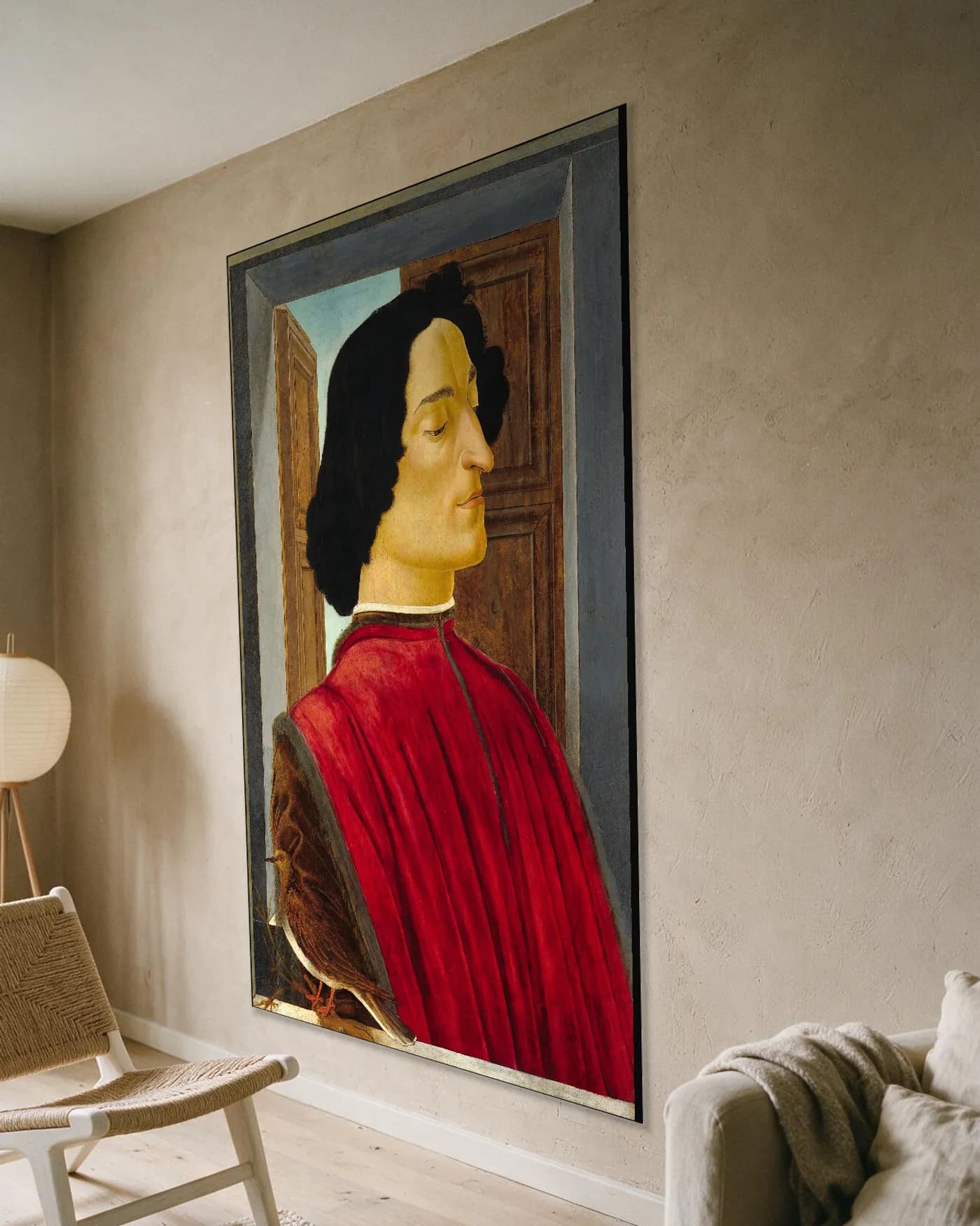 Giuliano de' Medici in een frame aan een kalkwand