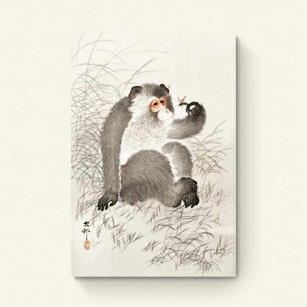 Aap met insect in z'n hand – Ohara Koson