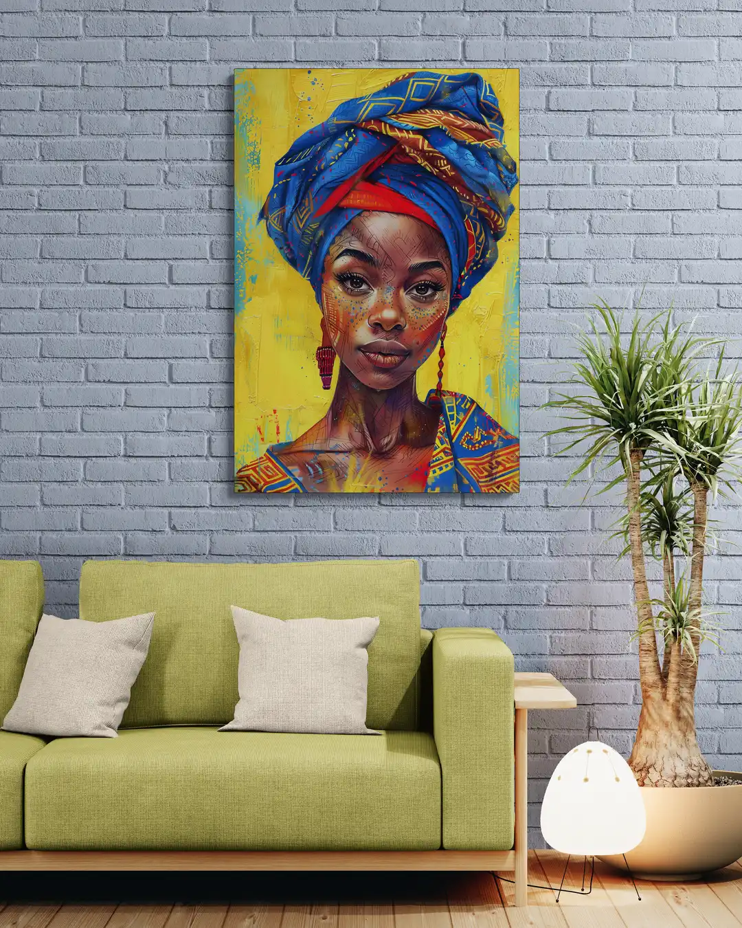 Blauwe Hoofddoek in een interieur