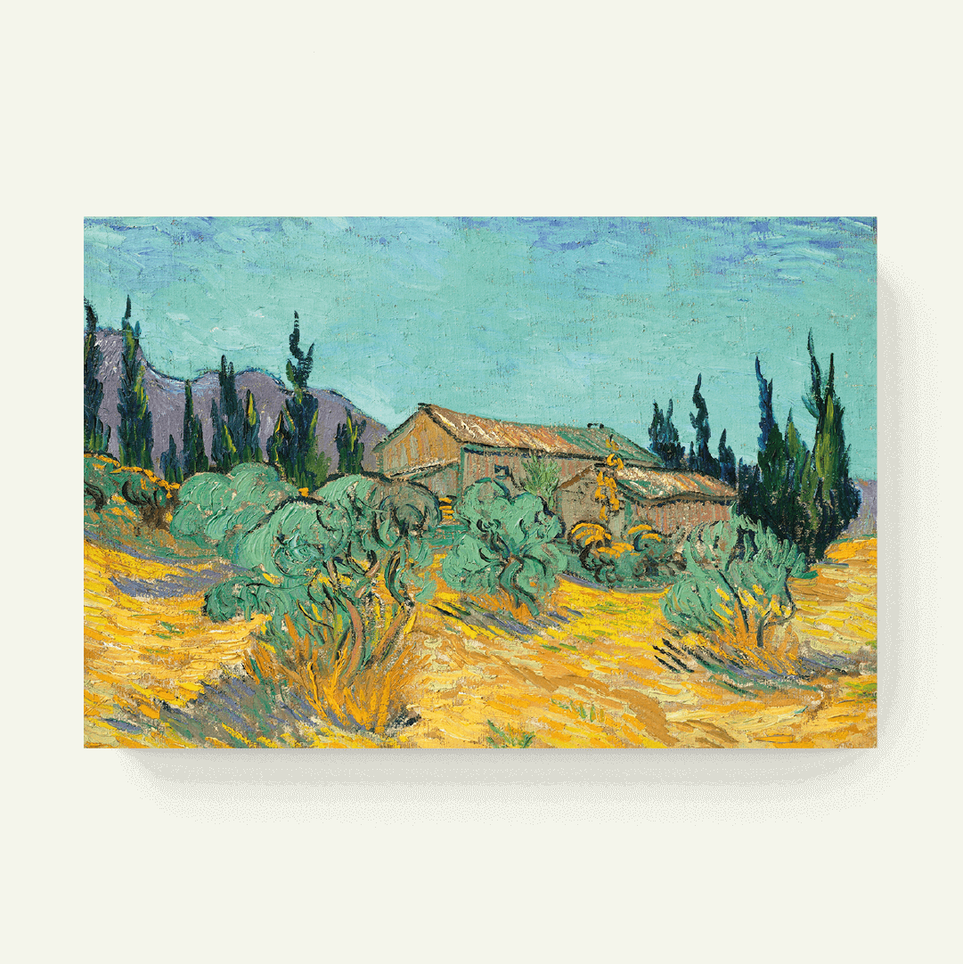 Cabanes de bois parmi les oliviers et cyprès – Vincent van Gogh