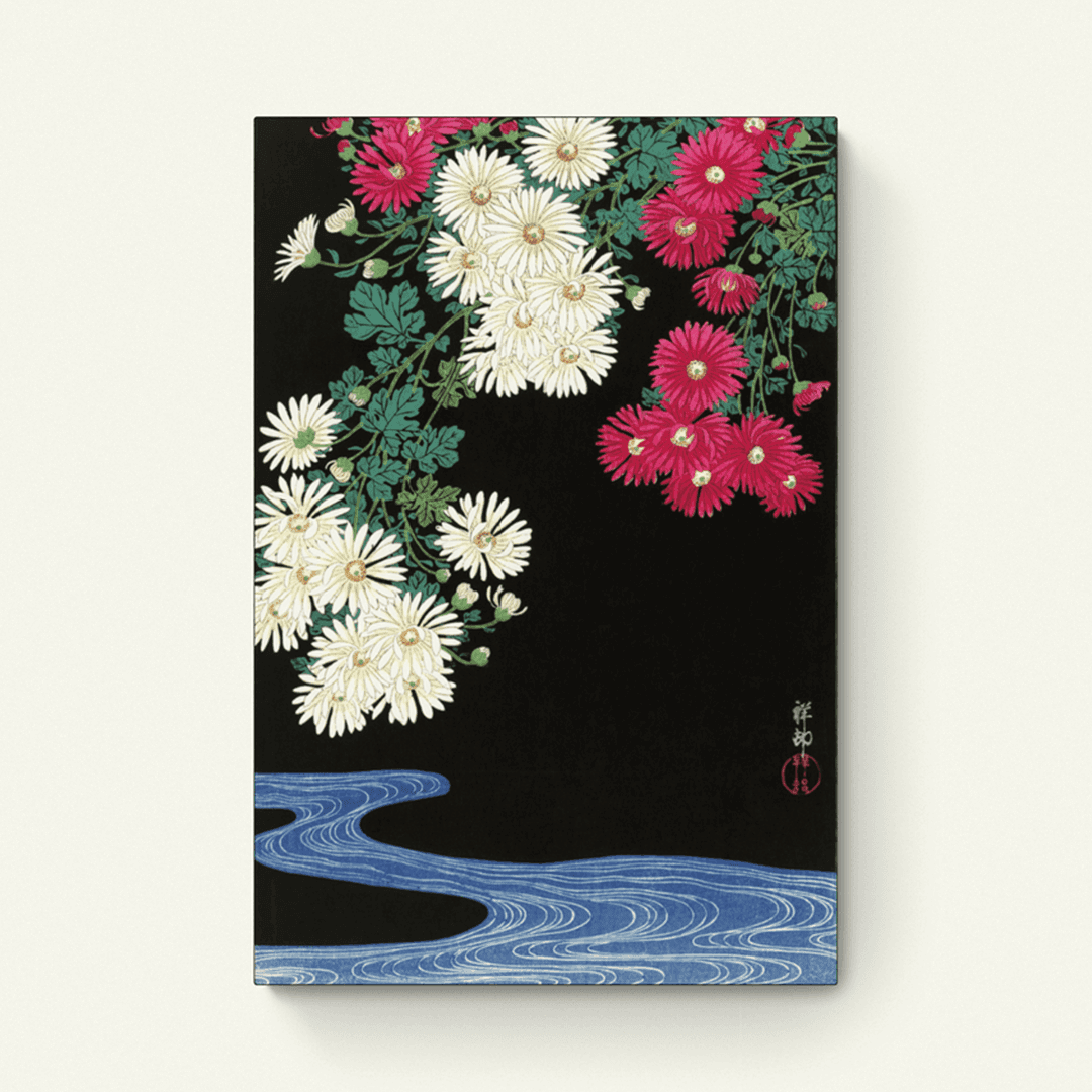 Chrysanten en stromend water – Ohara Koson
