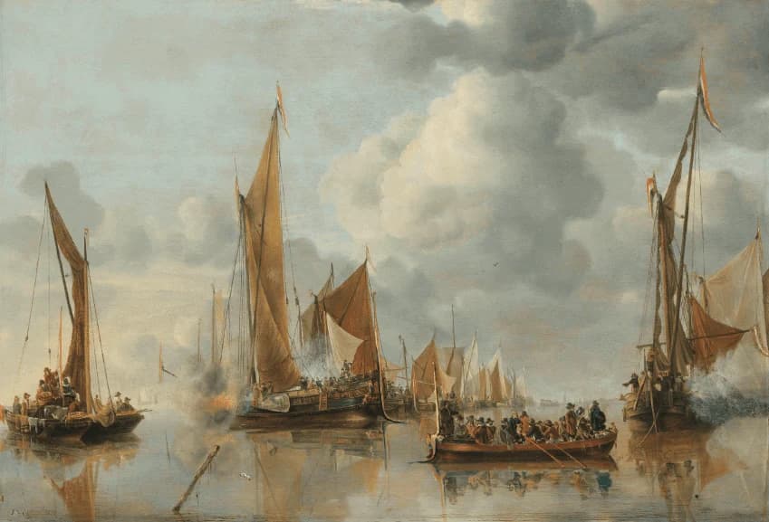 De begroeting van de regeringssloep door de binnenvloot – Jan van de Cappelle