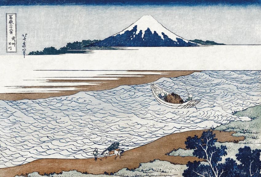 De Juweelrivier in de Provincie Musashi – Katsushika Hokusai