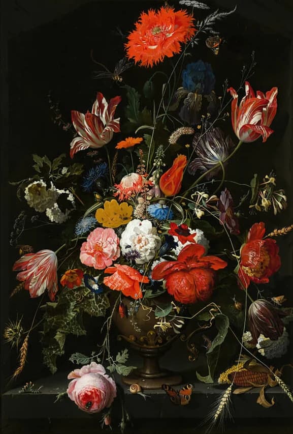 Bloemen in een metalen vaas – Abraham Mignon