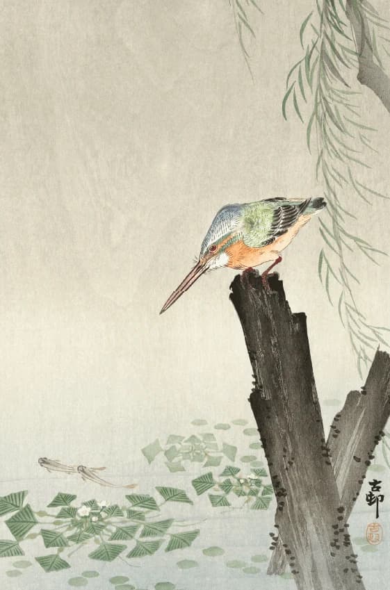 IJsvogel op een boomstronk – Ohara Koson