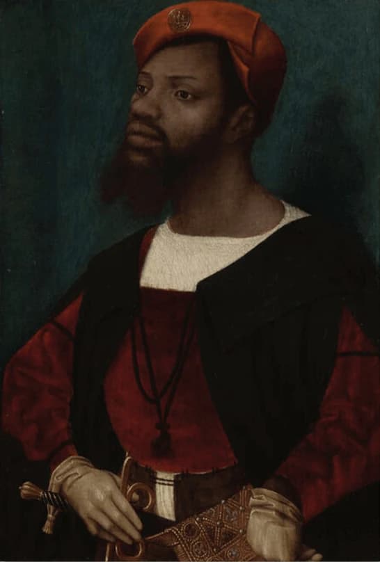 Nederlands: Afrikaanse man in Europese kledij – Jan Mostaert