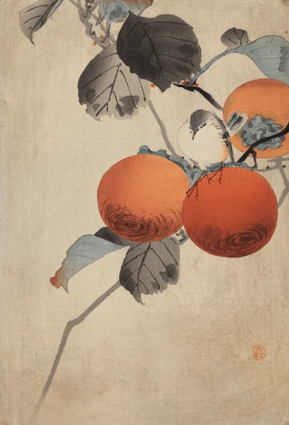 Nuthatcher atop Persimmons – Ohara Koson