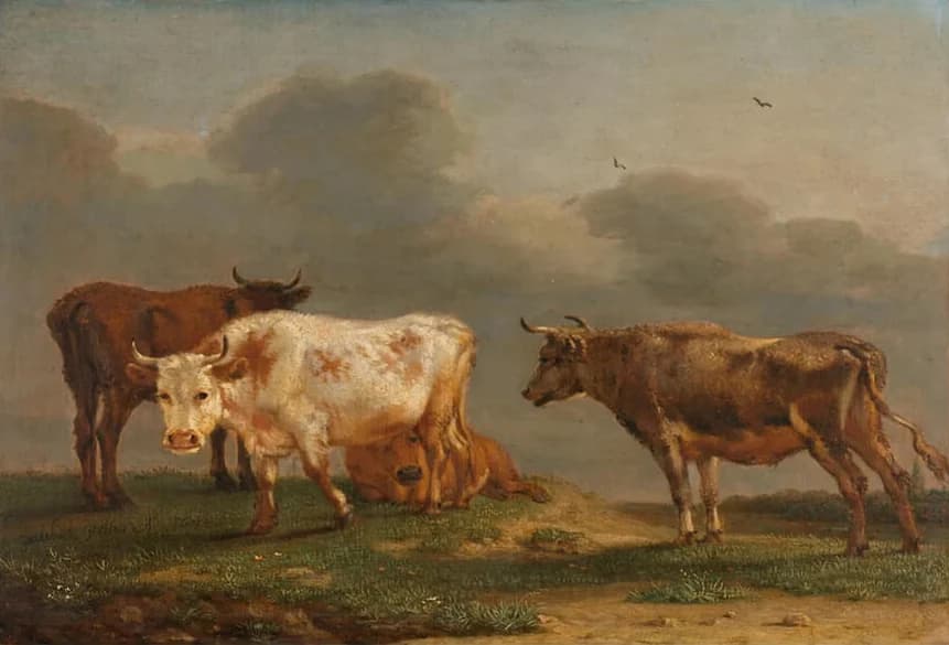 Vier jonge stieren in een weide – Paulus Potter
