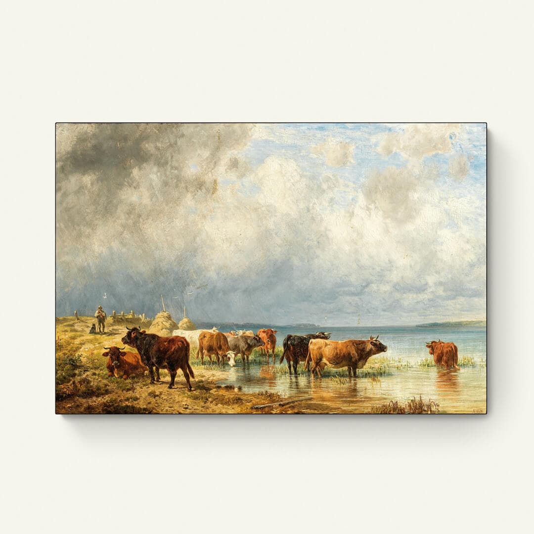 Een kudde vee bij een meer (1872) – Friedrich Voltz