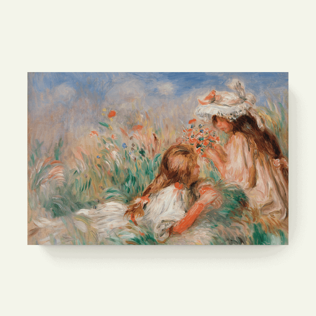 Fillette couchée sur l'herbe et jeune fille arrangeant un bouquet – Pierre-Auguste Renoir