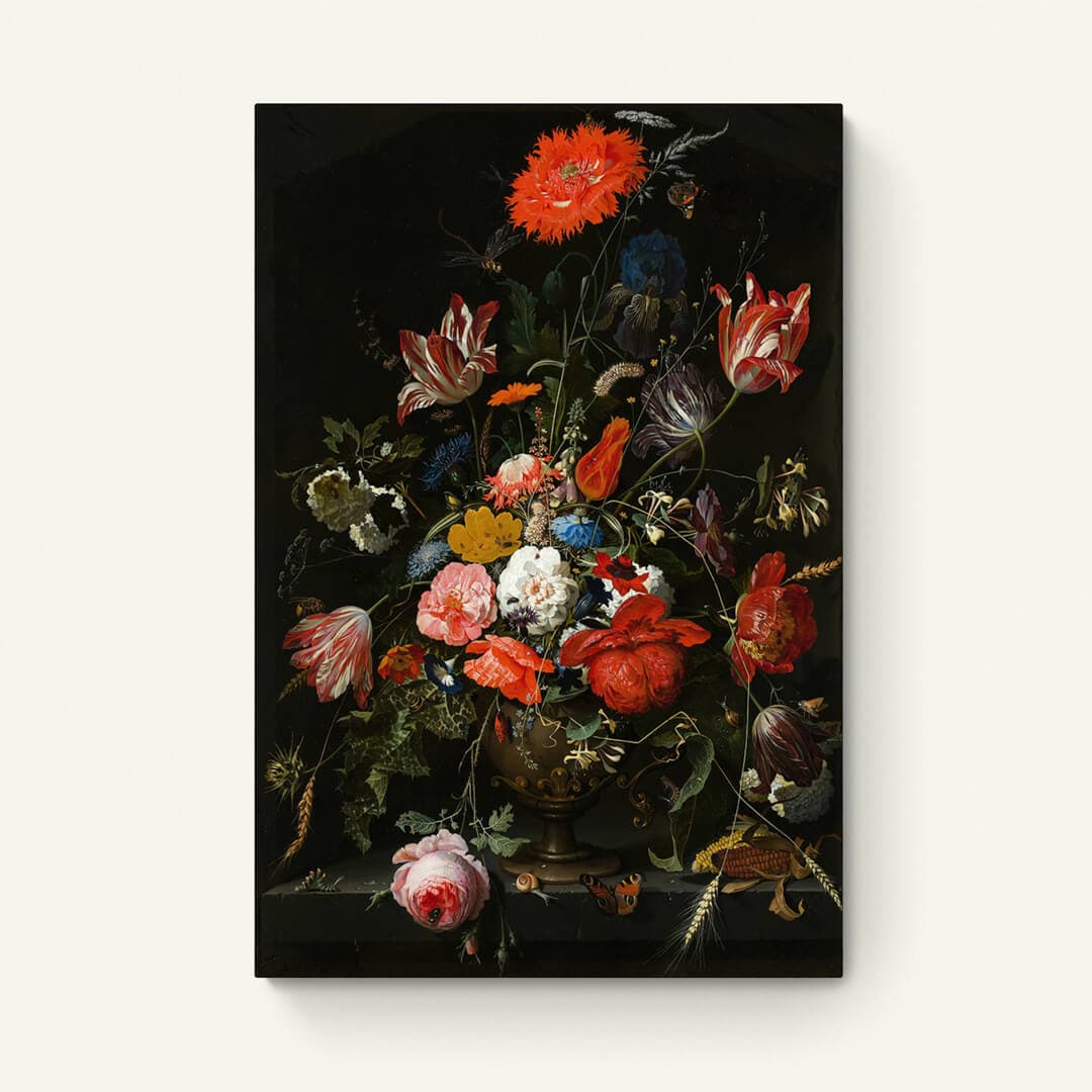 Bloemen in een metalen vaas – Abraham Mignon