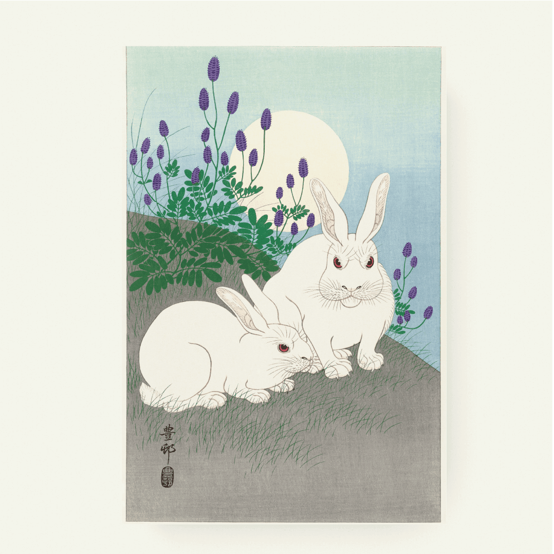 Konijnen bij volle maan – Ohara Koson