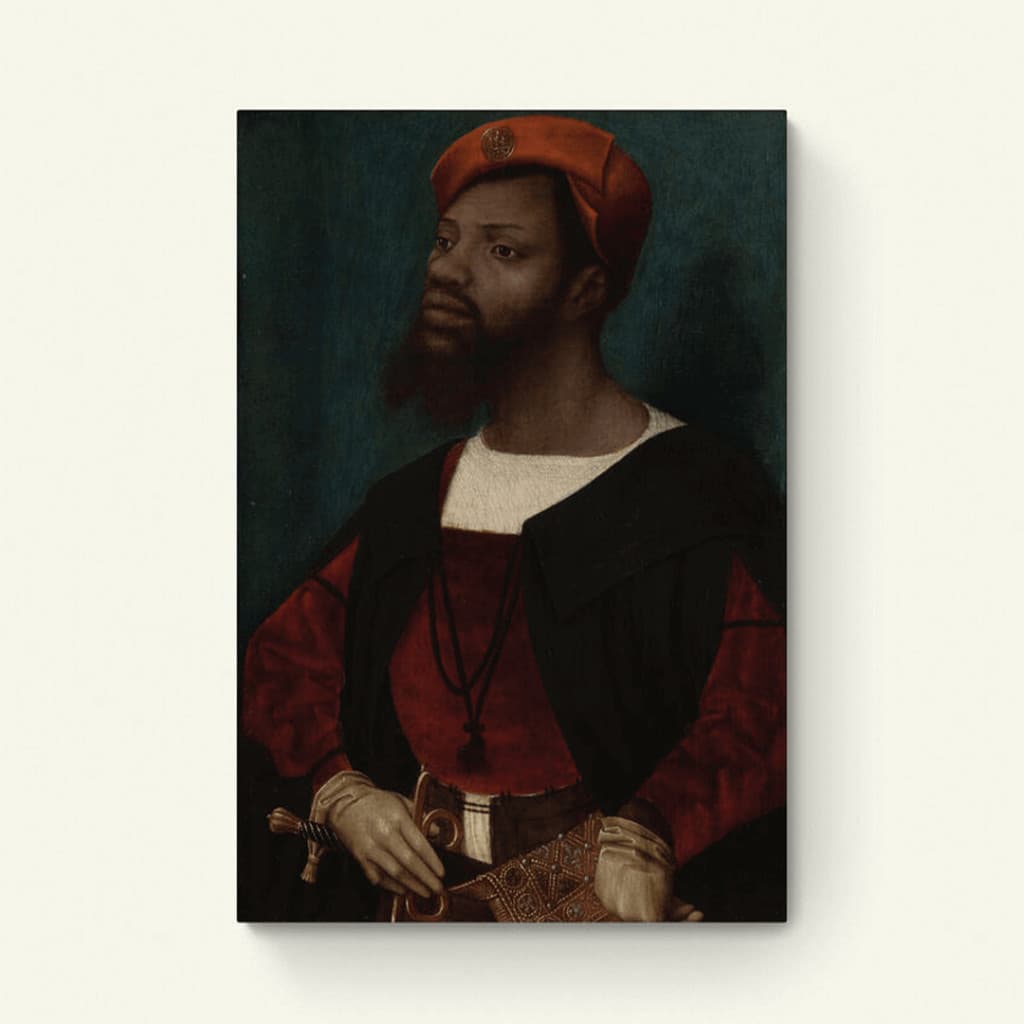 Nederlands: Afrikaanse man in Europese kledij – Jan Mostaert