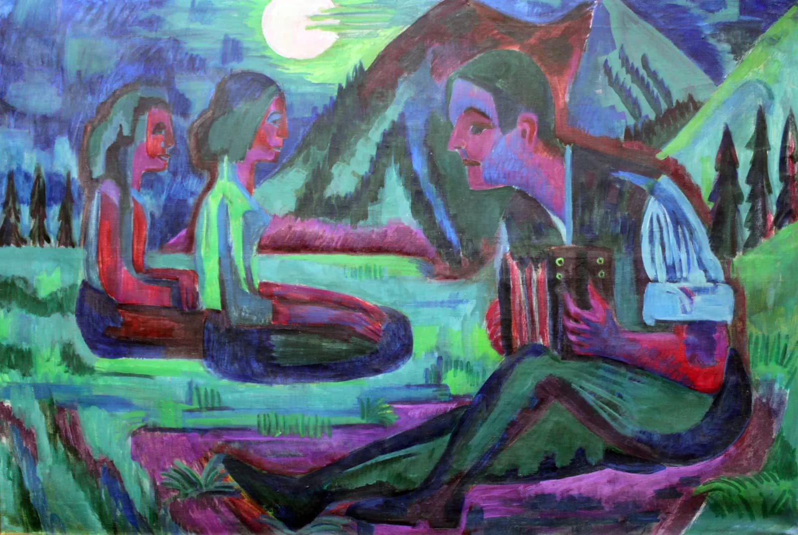 Accordeonspeler bij maanlicht – Ernst Ludwig Kirchner