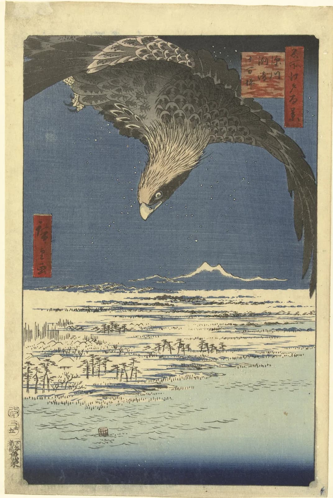 Adelaar boven Fukagawa – Utagawa Hiroshige