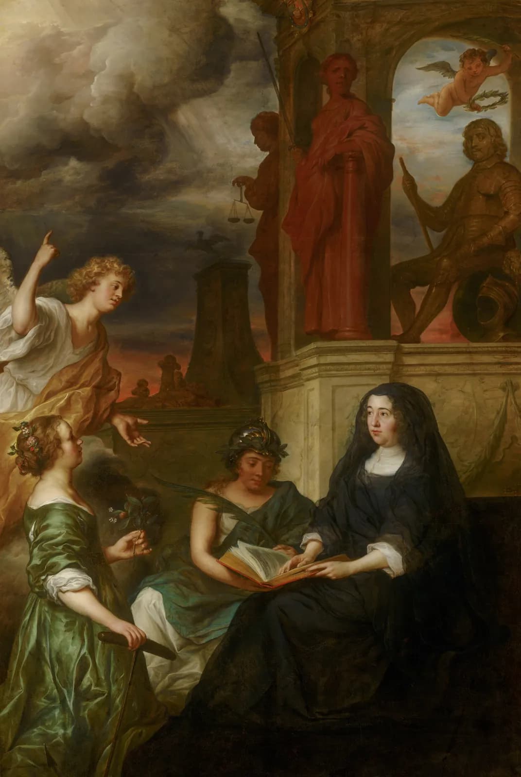 Allegorie op de nagedachtenis van stadhouder Frederik Hendrik, met portret van Amalia van Solms – Govert Flinck
