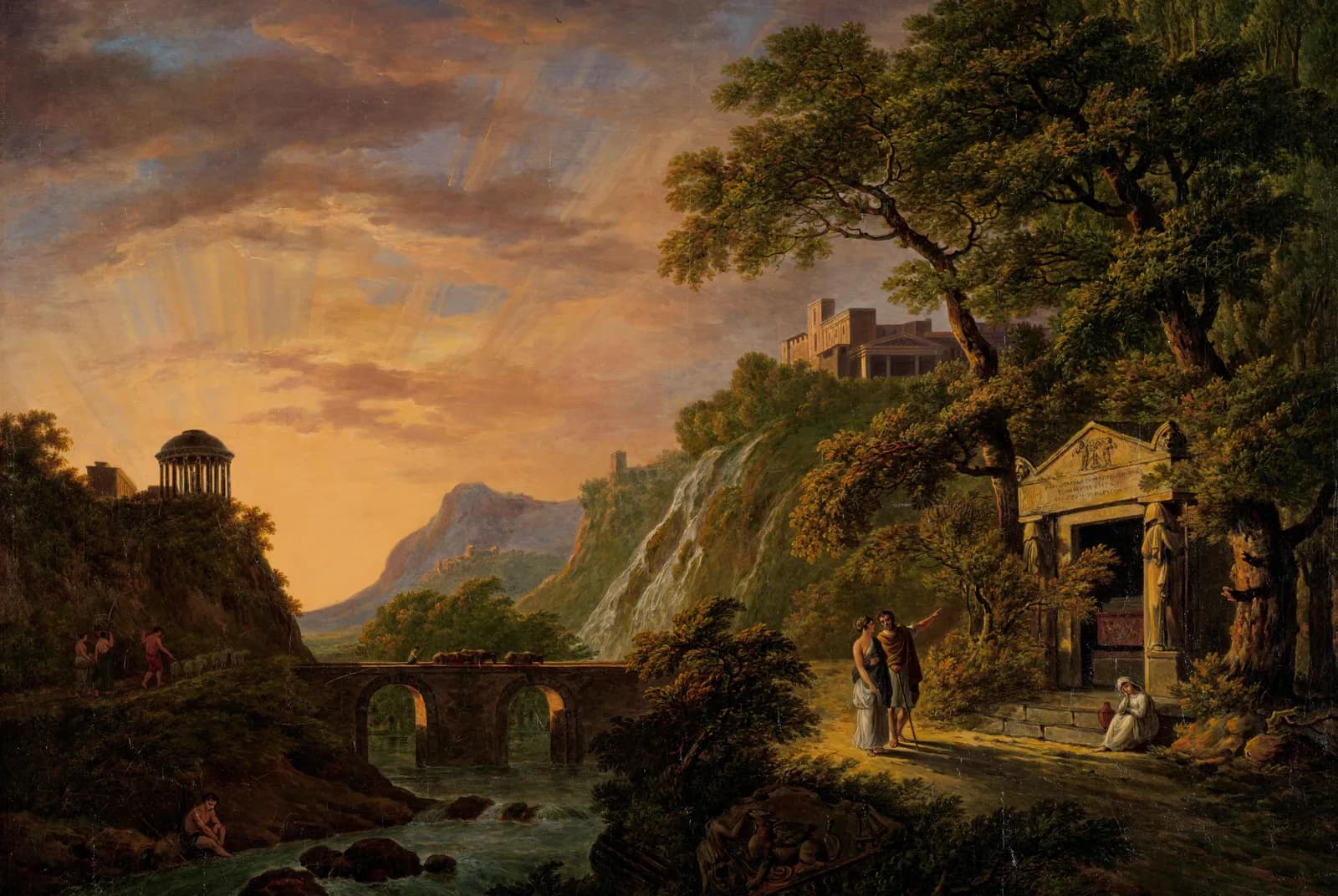 Arcadisch landschap met ondergaande zon – Daniël Dupré