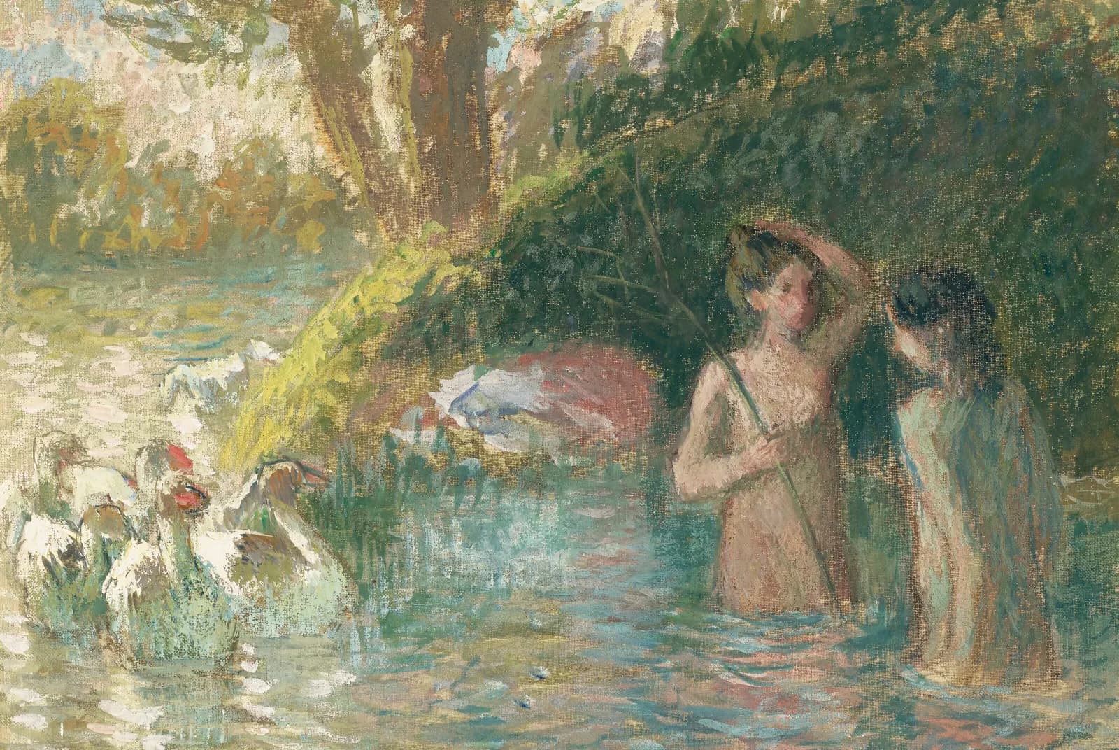 Badende ganzenhoedsters – Camille Pissarro