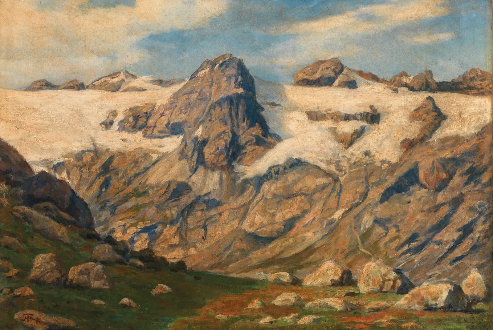 Besneeuwde bergtoppen in de Alpen – Hans Thoma