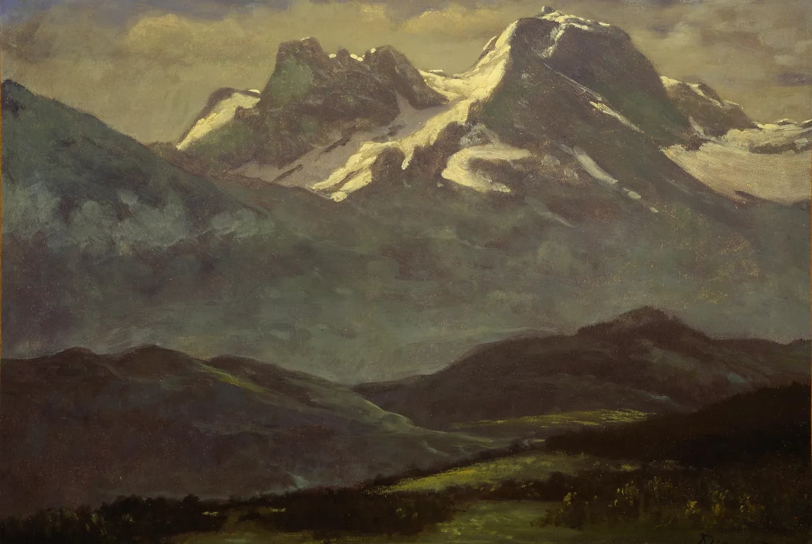 Besneeuwde bergtoppen in de avondzon – Albert Bierstadt