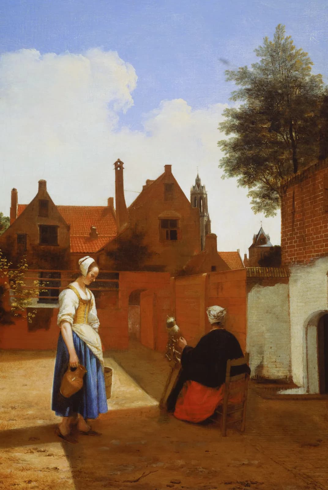 Binnenplaats in Delft bij avond, een spinster – Pieter de Hooch