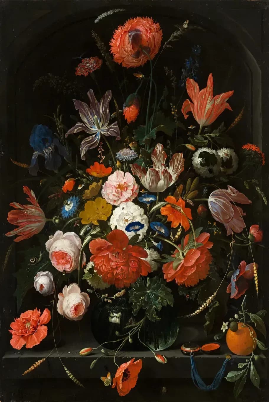 Bloemen in een glazen vaas – Abraham Mignon