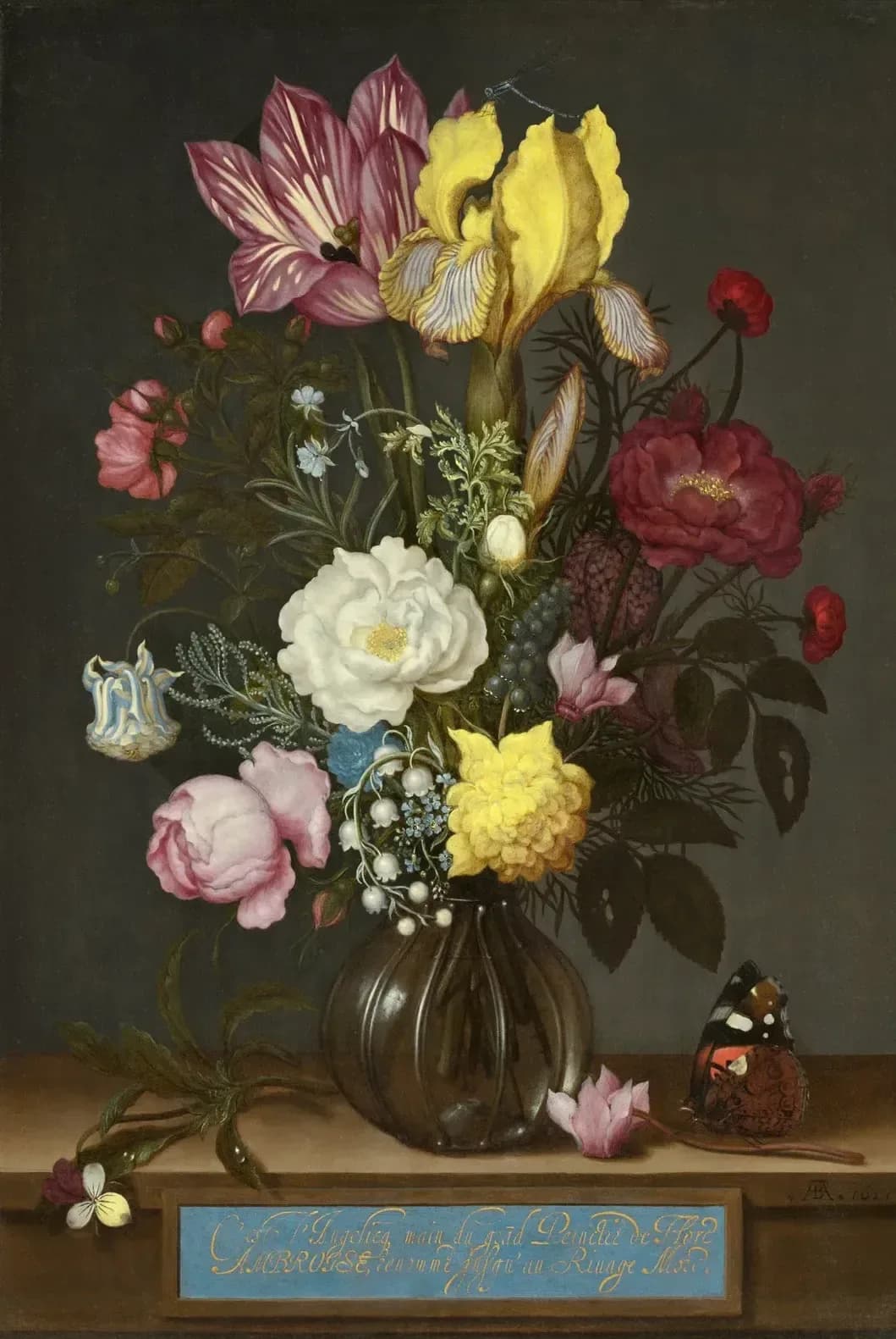 Boeket bloemen in een glazen vaas – Ambrosius Bosschaert