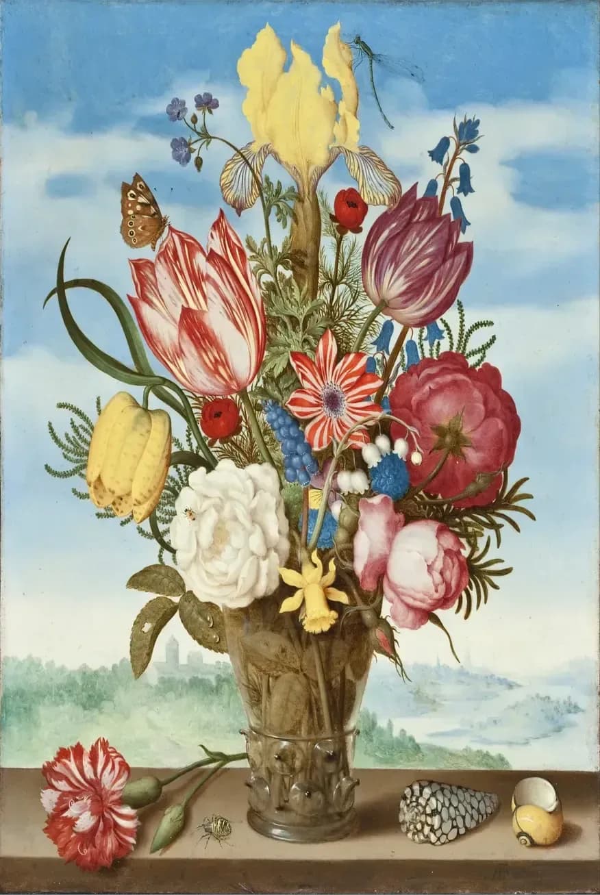 Boeket bloemen op een richel – Ambrosius Bosschaert