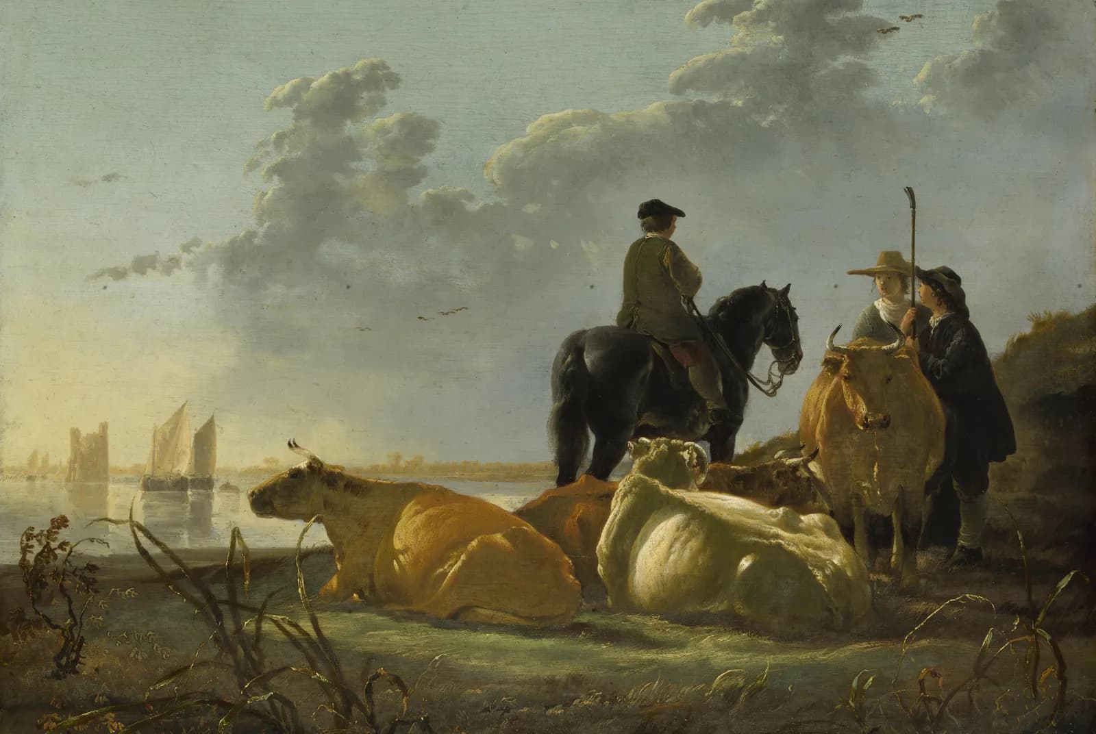 Boeren met vier koeien aan de Merwede – Aelbert Cuyp