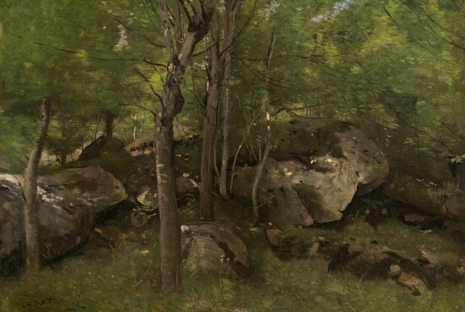 Boslandschap met rotsen – Jean-Baptiste-Camille Corot