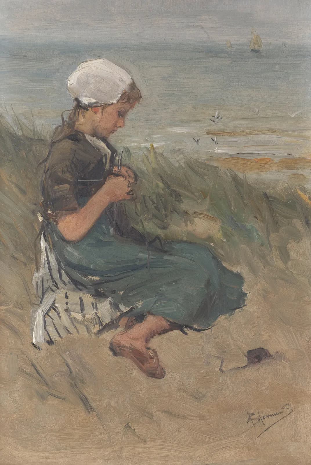 Breiend meisje op een duin – Bernard Blommers