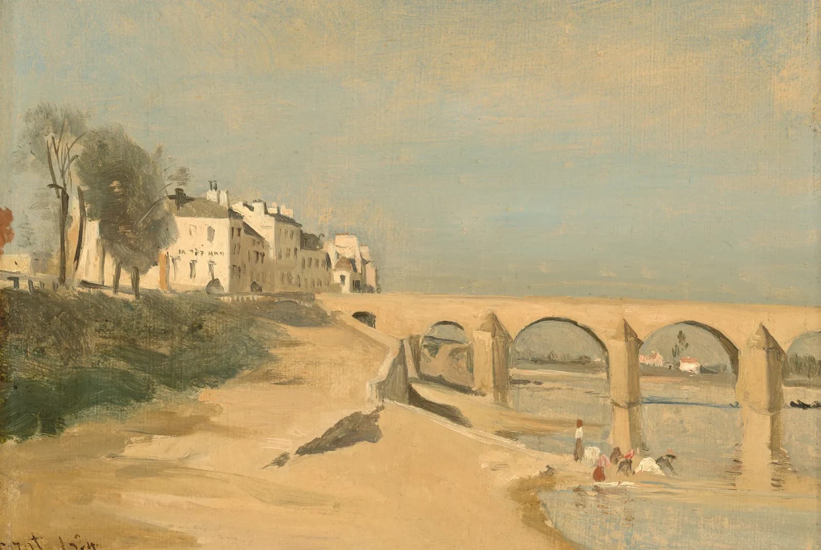 Brug over de rivier in de stad – Jean-Baptiste-Camille Corot