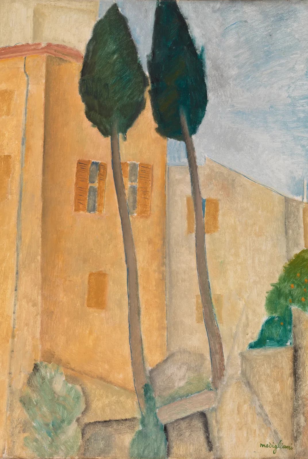 Cipressen en huizen bij Cagnes – Amedeo Modigliani