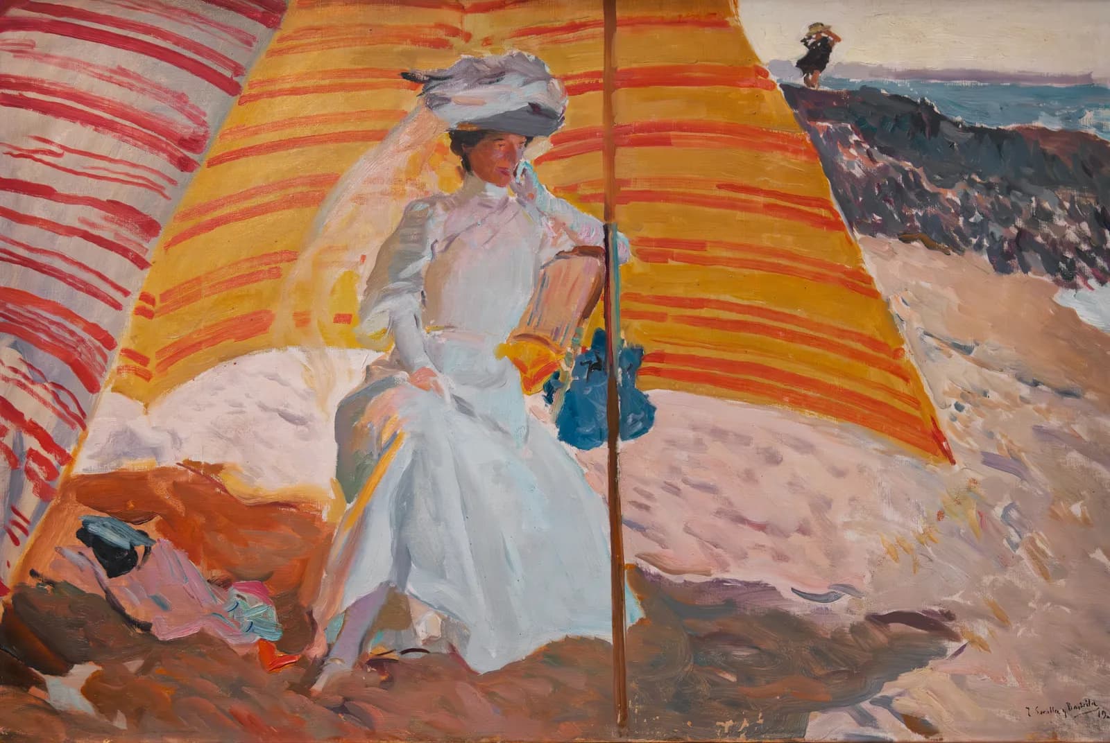 Clotilde onder het zonnescherm, Biarritz – Joaquín Sorolla