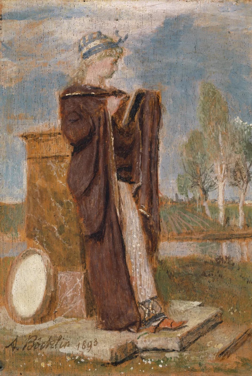 Contemplatieve figuur in landschap – Arnold Böcklin