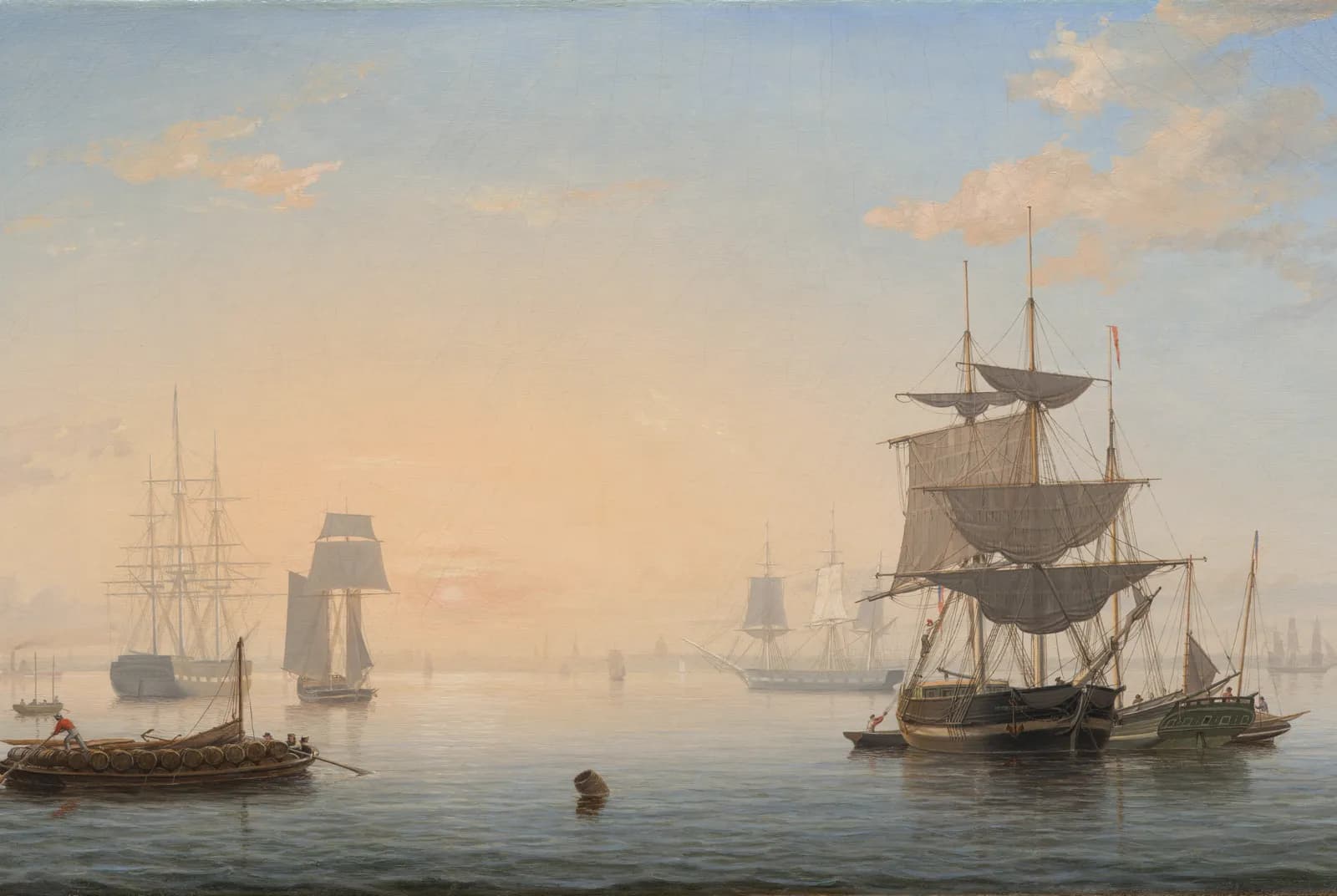 De haven van Boston, met de stad in de verte – Fitz Henry Lane