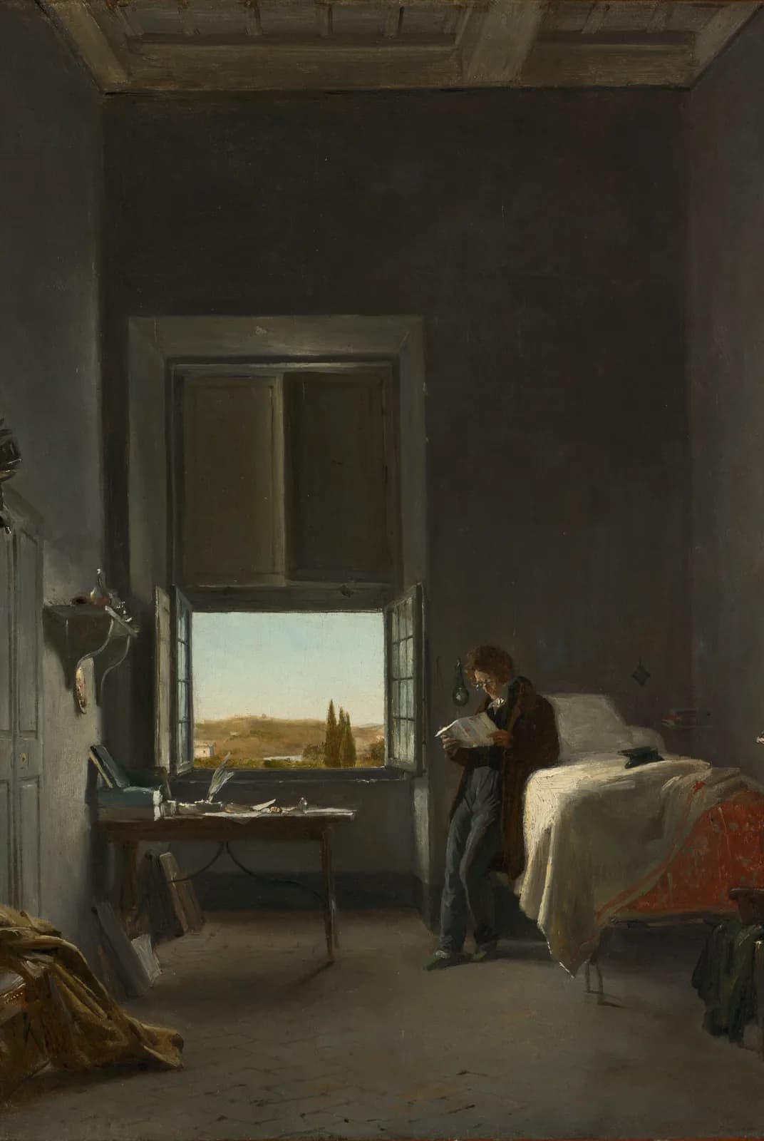 De kunstenaar op zijn kamer in de Villa Medici, Rome – Léon Cogniet