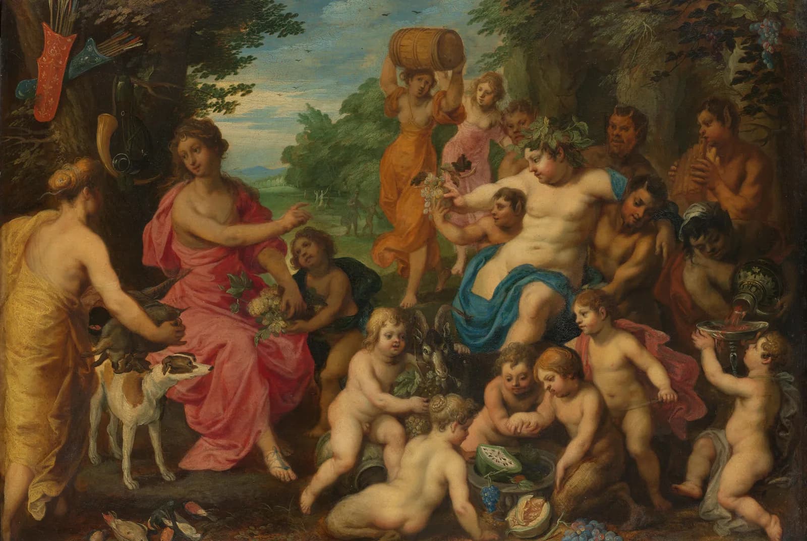 Diana krijgt wijn en fruit aangeboden door Bacchus en zijn gevolg – Balen