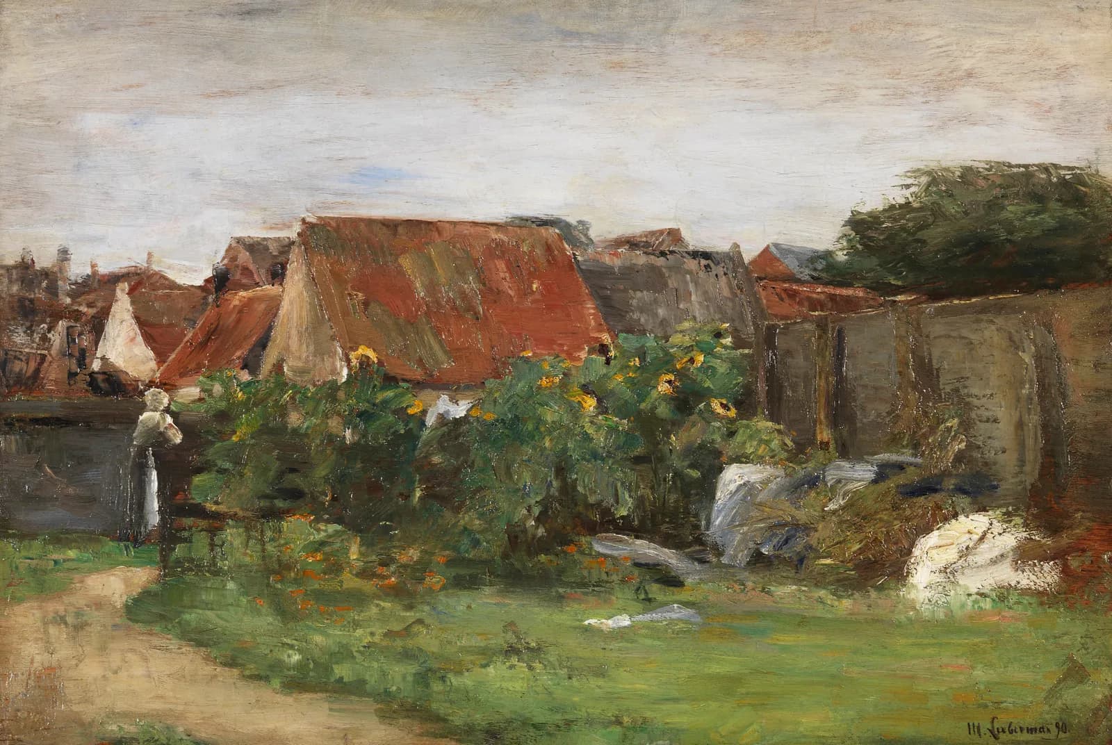 Dorpshuizen met zonnebloemen, 1890 – Max Liebermann