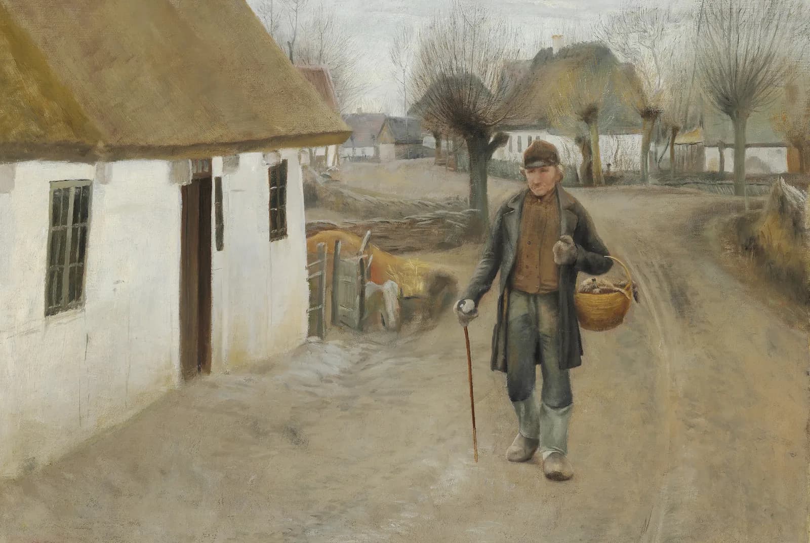Dorpsstraat in de winter met een wandelaar – Laurits Andersen Ring