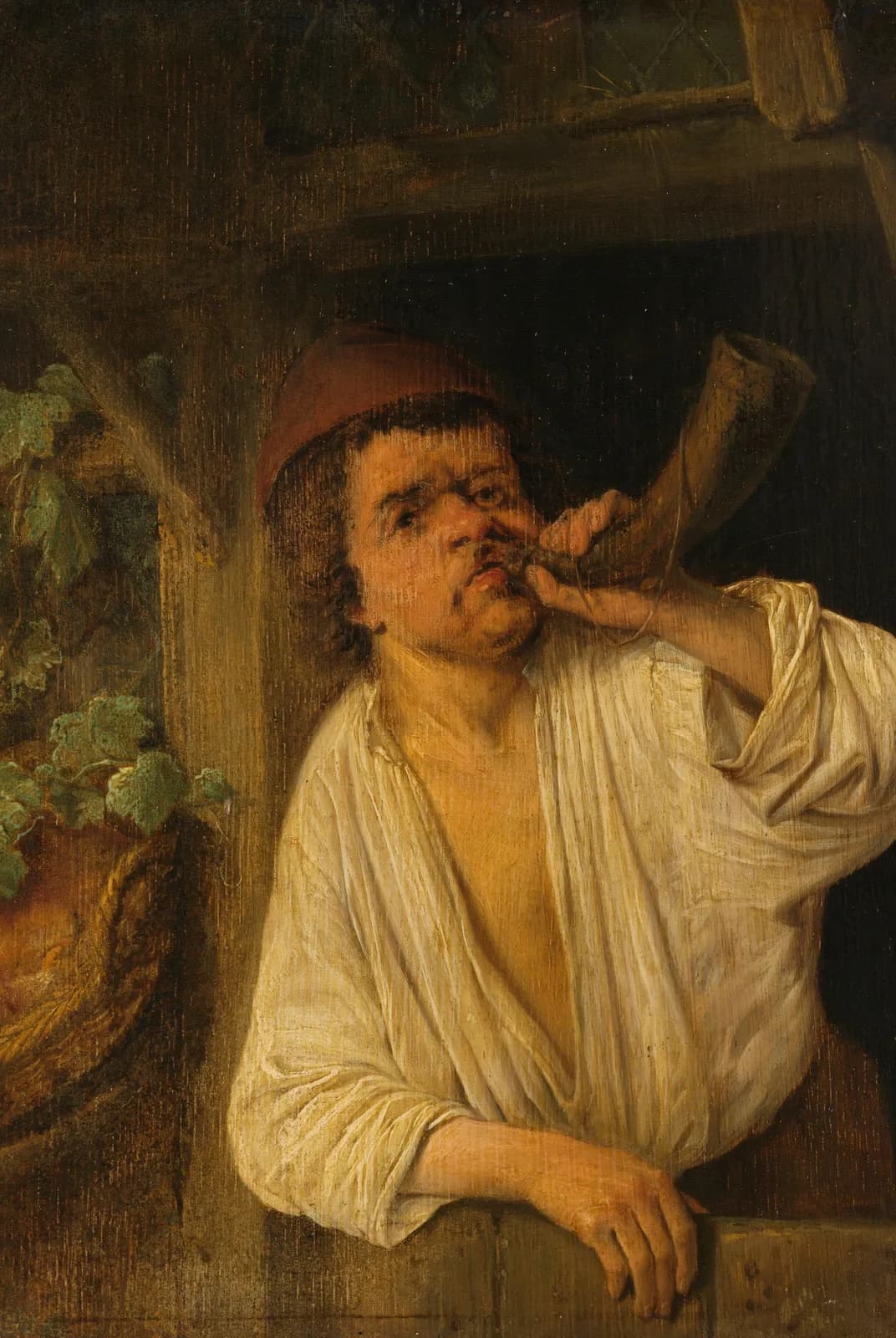 Een bakker blazend op zijn hoorn – Adriaen van Ostade
