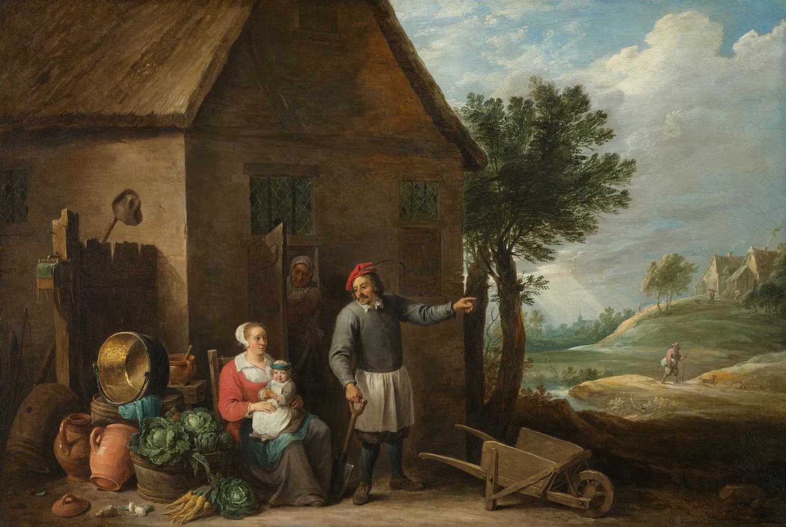 Een landman met een vrouw en kind – David Teniers