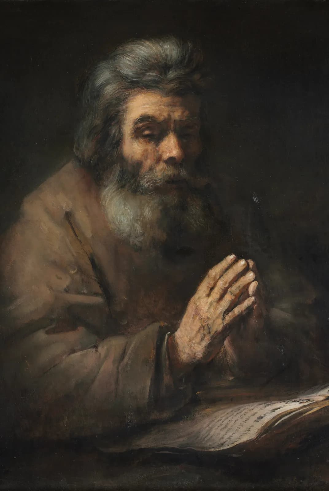 Een oude man in gebed – Rembrandt van Rijn