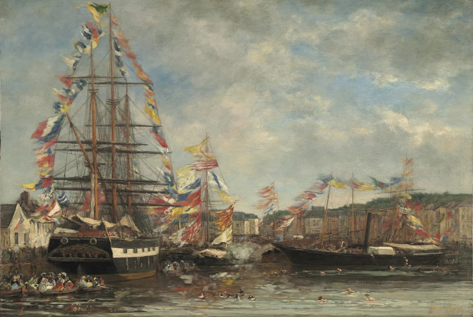 Feest in de haven van Honfleur – Eugène Boudin