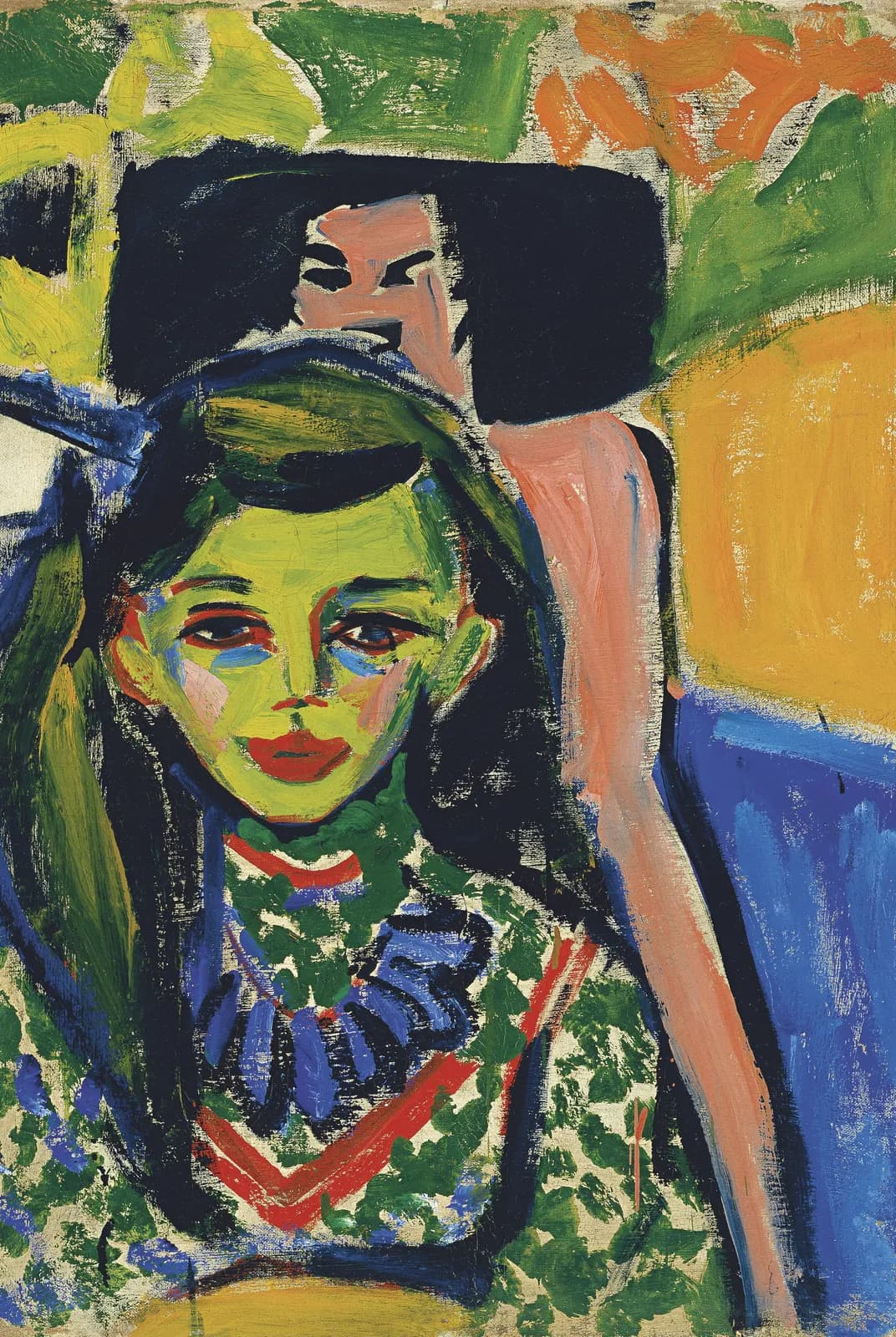 Franzi voor een gesneden stoel – Ernst Ludwig Kirchner